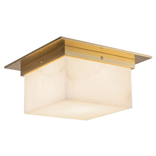 Mineral 11-in Alabaster Flush Mount with Brass Finish - Patina Brass/Alabaster