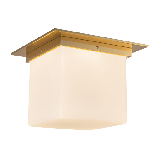 Mineral 11-in (9-in Height) Patina Brass Square Flush Mount with Opal Glass - Patina Brass/Opal Glass