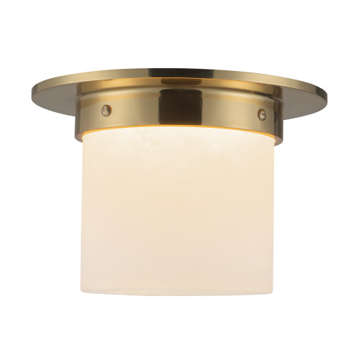 Mineral 8-in (6-in Height) Urban Bronze Cylinder Flush Mount with Opal Glass - Patina Brass/Alabaster