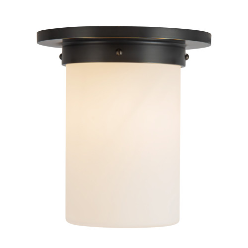 Mineral 8-in (9-in Height) Urban Bronze Cylinder Flush Mount - Urban Bronze/Matte Opal Glass