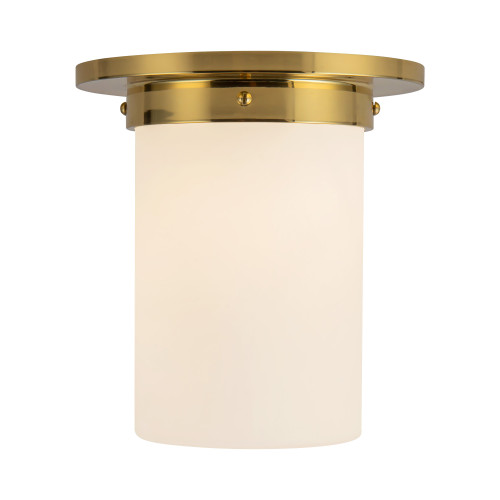 Mineral 8-in (9-in Height) Urban Bronze Cylinder Flush Mount - Patina Brass/Opal Glass