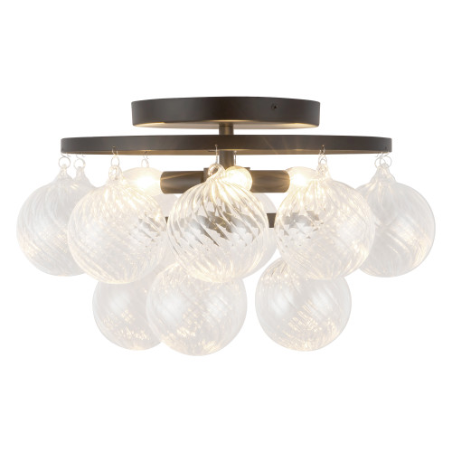 Faye 18-in Matte Black Semi-Flush Mount with Clear Ribbed Glass - Matte Black/Clear Ribbed Glass