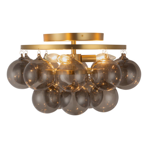 Faye 18-in Matte Black Semi-Flush Mount with Clear Ribbed Glass - Brushed Gold/Smoked Glass