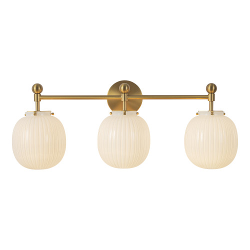 Cherise 29-in Matte Black Bathroom Vanity Light with Glossy Ribbed Opal Glass - Brushed Gold/Glossy Ribbed Opal Glass
