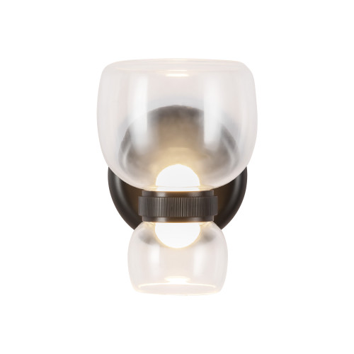 Sutton 8-in Vintage Brass dimmable LED Wall/Vanity Light with Smoked Glass - Urban Bronze/Clear Glass
