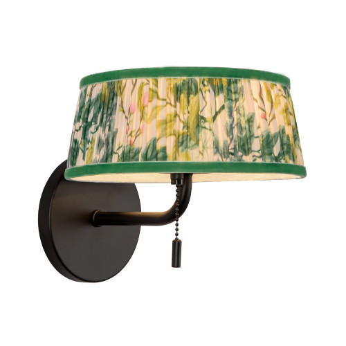 Scout 7-in Matte Black Wall/Vanity Light with Pleated White Linen Shade - Matte Black/Green Linen
