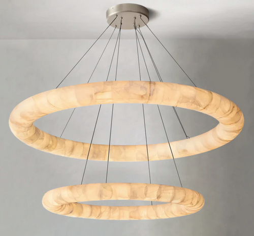 Two Tiered Alabaster Round Chandelier 61"