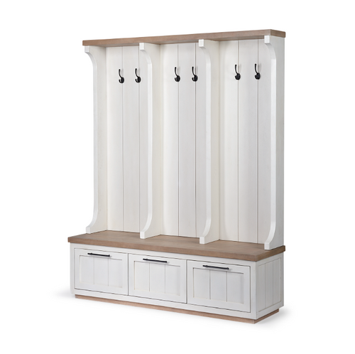 Fairview IV White And Brown Wood With Storage Hall Tree