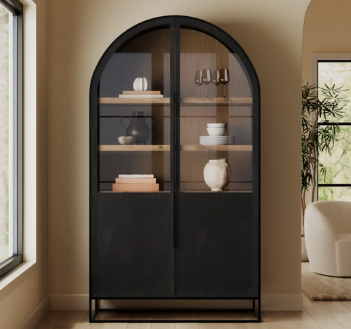 Sloan 47.5l X 18.0w X 85.5h Dark Wood W/black Metal Frame Arch Cabinet