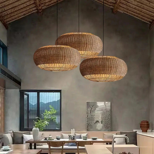Wabi-sabi Style Kitchen Island Rattan Pendant Light