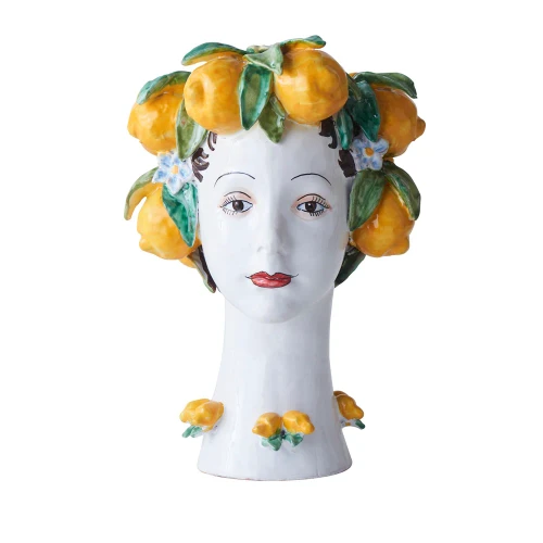 Ceramic Head Vase, Lemon Decor, Handmade in Italy