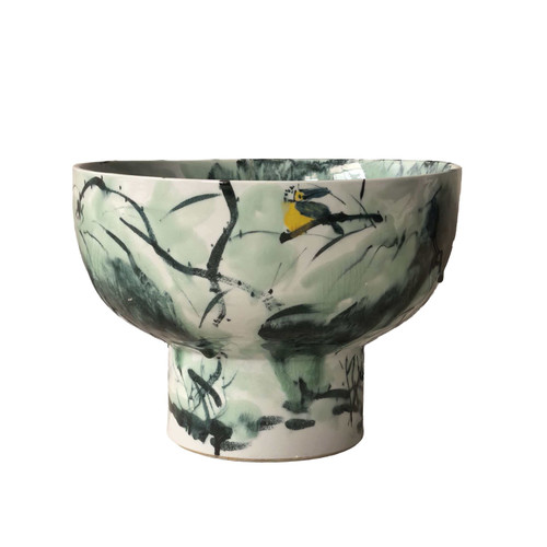 Graceful Lotus Blossom Porcelain Pedestal Vessel