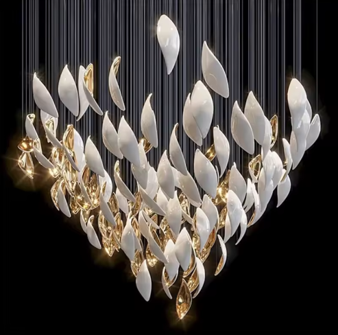 Custom Chandelier Ceramic in Gold and White Bespoke Pendant Light