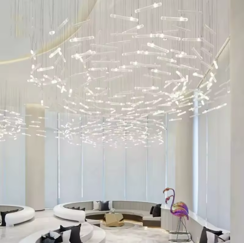 Cylinder Glass Art Chandelier Customized Lightings Modern Blown Glass Led Hanging Lamp for Hotel Lobby Club Banquet Hall