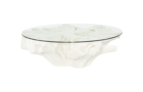 Sono Cast Root Coffee Table, With Glass, Roman Stone
