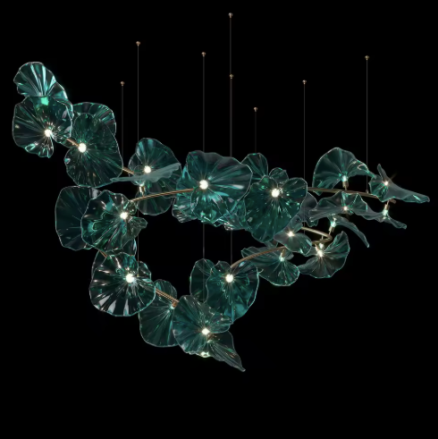 Contemporary Green Leaf Chandelier Lighting