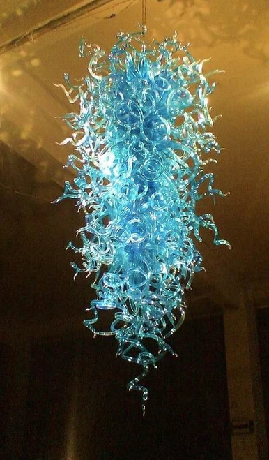 Design Turquoise Art Blown Glass Chandeliers Chihuly with LED Light