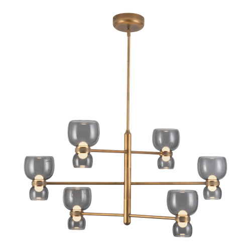 Sutton 36-in Vintage Brass dimmable LED Chandelier with Smoked Glass