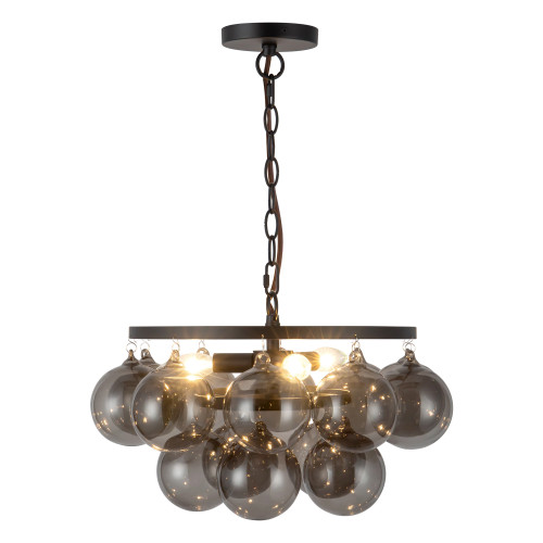 Faye 18-in Matte Black Chandelier with Smoked Glass