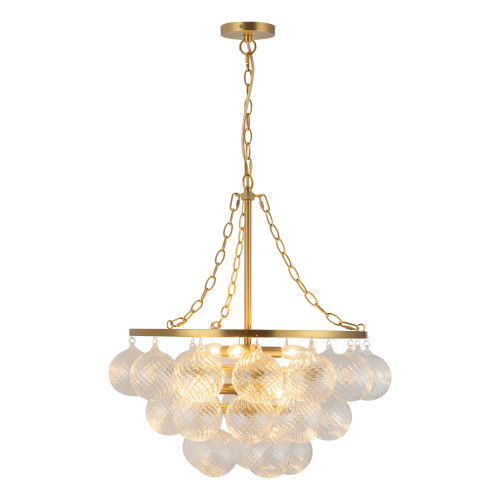 Faye 24-in Brushed Gold Chandelier with Clear Ribbed Glass