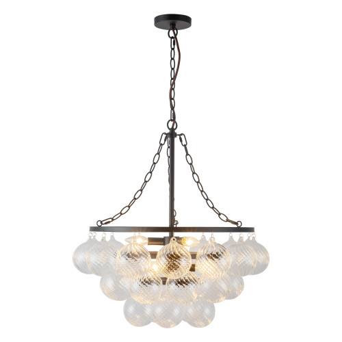 Faye 24-in Matte Black Chandelier with Clear Ribbed Glass