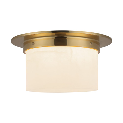 Mineral 11-in (6-in Height) Alabaster Cylinder Flush Mount with Patina Brass Finish