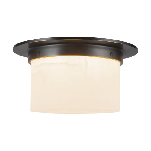 Mineral 11-in (6-in Height) Alabaster Cylinder Flush Mount with Urban Bronze Finish