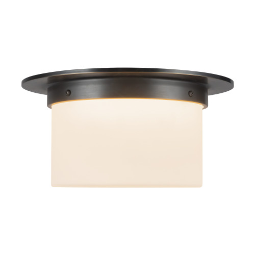 Mineral 11-in (6-in Height) Urban Bronze Cylinder Flush Mount with Opal Glass