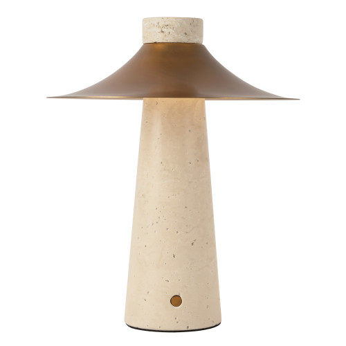 Hagen 12-in Vintage Brass dimmable LED Table Lamp with Travertine Base