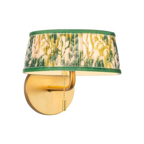 Scout 7-in Brushed Gold Wall/Vanity Light with Patterned Pleated Green Linen Shade