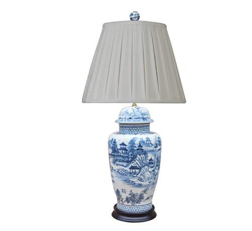 Blue and White Chinoiserie Temple Jar Table Lamp