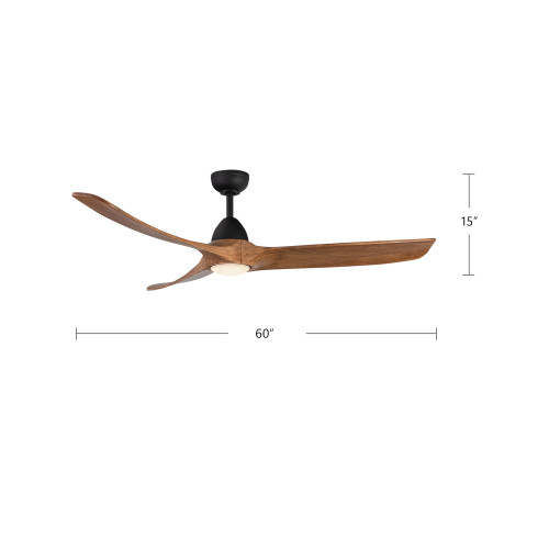 Baylor 60-in Matte Black/Natural Wood LED Ceiling Fan