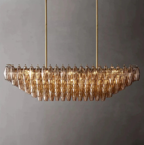 Murano Style Glass Multi-Tier Rectangular Chandelier 54"W