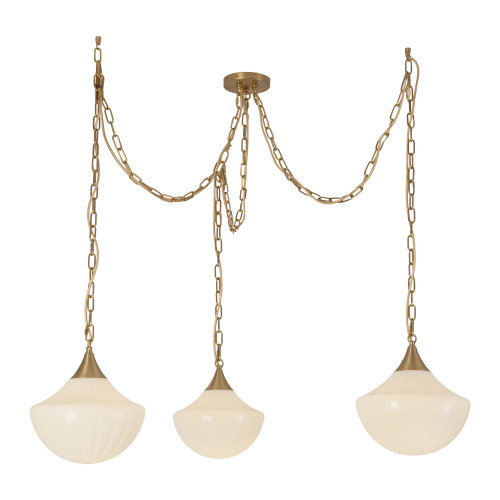 Farrah Brushed Gold/Glossy Ribbed Opal Glass Socket 12-in Multi Pendant