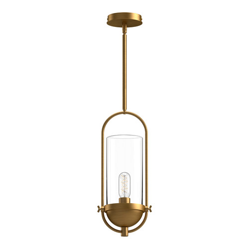 Cyrus 8-in Aged Gold/Clear Glass 1 Light Pendant