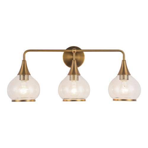 Hazel 26-in Aged Gold/Clear Glass 3 Lights Vanity
