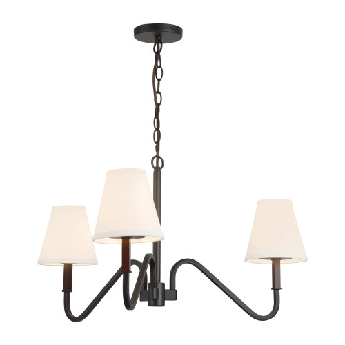 Sloan 30-in Matte Black Chandelier with White Linen Shade