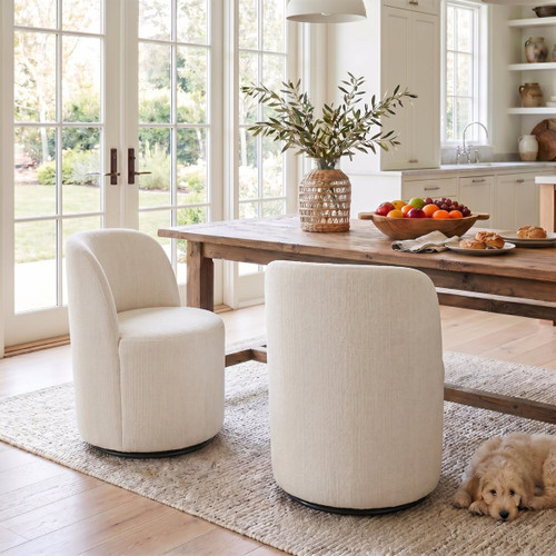Swivel Comfy Upholstered Linen Dining Room Barrel Chair