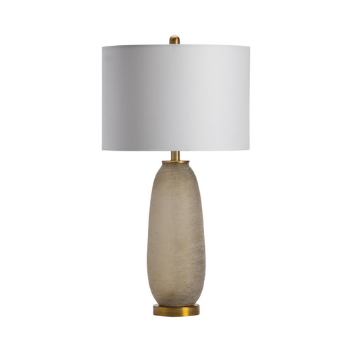 30.25"H Gold Frosted Table Lamp with Brushed Base and White Faux Silk Drum Shade