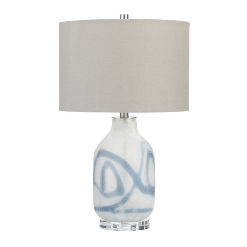 25.25"H Glass Table Lamp with Crystal Base and Linen Shade