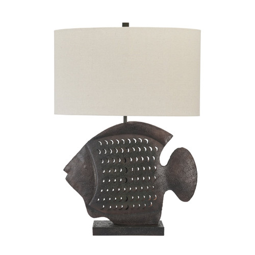30"H Metal Fish Table Lamp with Linen Shade
