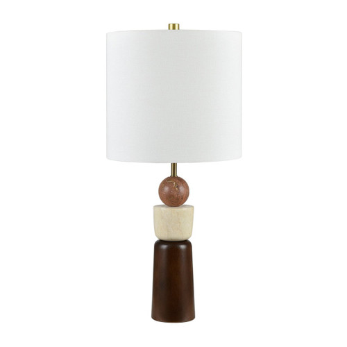 26.25" Wood and Stone Table Lamp with Linen Shade