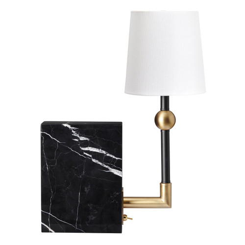 16"H Metal and Marble Table Lamp with Linen Shade