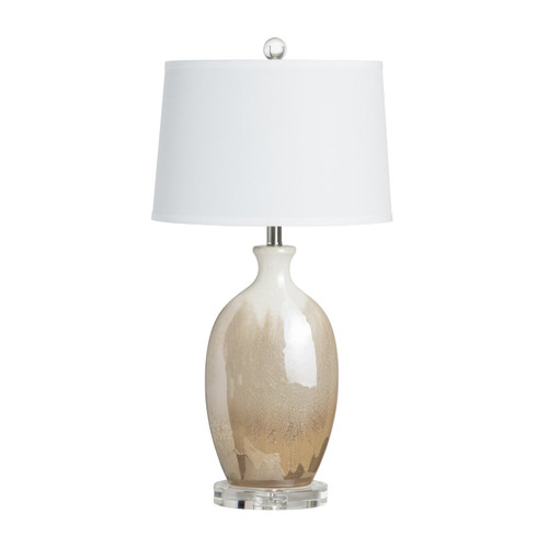30"H Beige Ceramic Table Lamp with White Shade