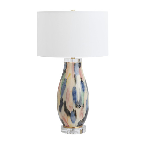 29" Ceramic Table Lamp with Linen Shade and Crystal Base
