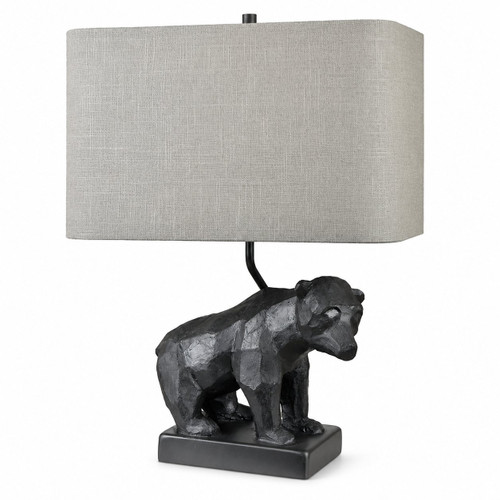 23.5"H Hammered Black Bear Table Lamp with Linen Shade