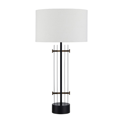 36" Metal Table Lamp with White Linen Drum Shade