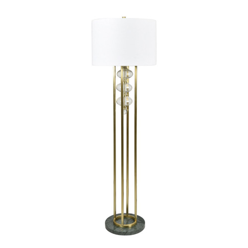 59.75" Gold Polished Floor Lamp with White Linen Drum Shade and Marble Base
