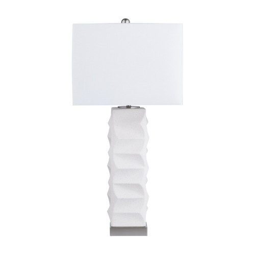 31.75"H White Textured Metal Table Lamp with White Linen Shade