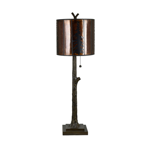 Set of 2 Brown Resin Tree Buffet Lamp with Amber Mica and Metal Shade